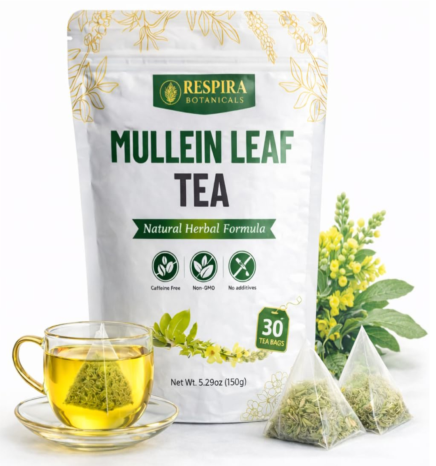 Respira Botanicals – Mullein Leaf Tea Bags for Lungs Cleanse and Respiratory Sup