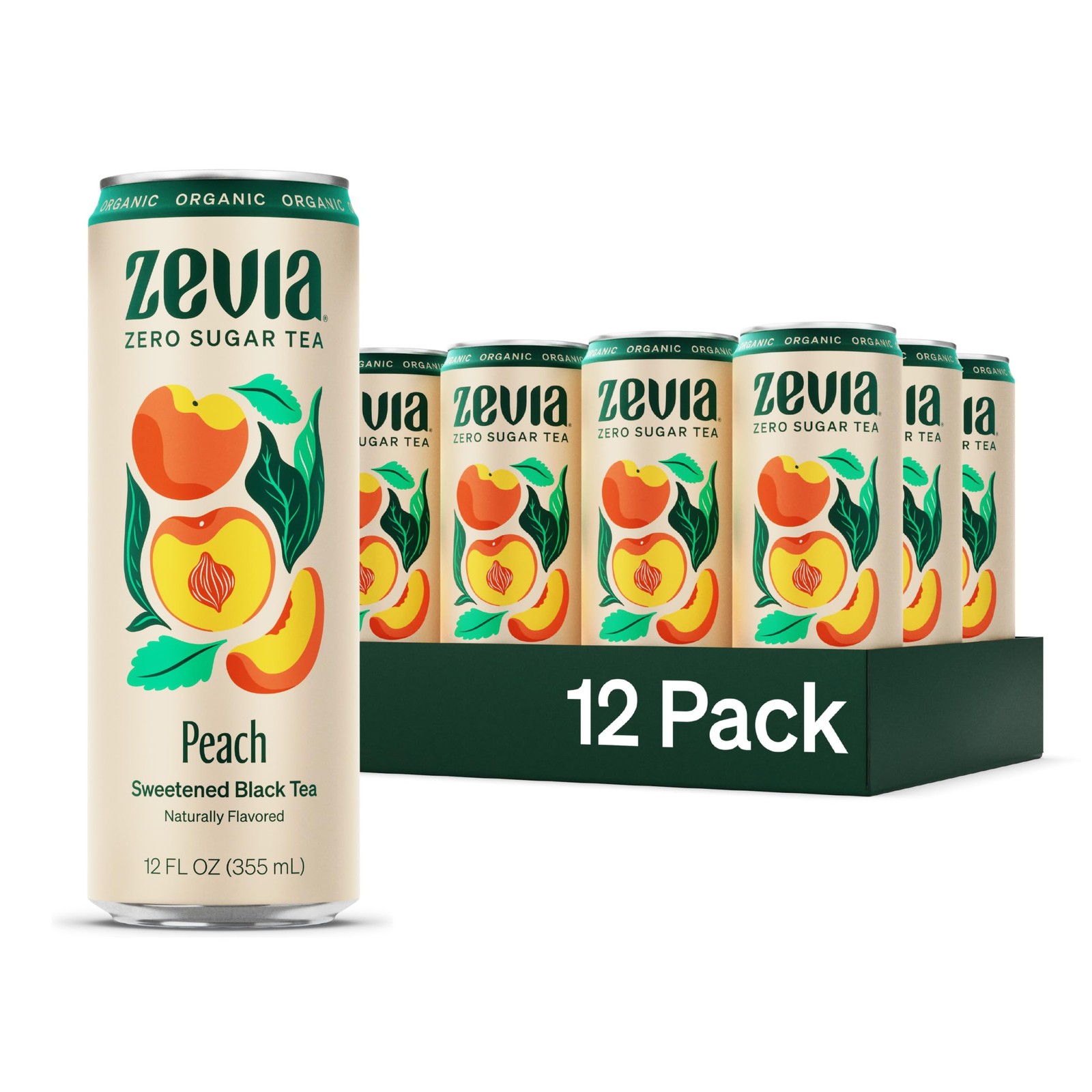 Zevia Zero Sugar Tea, Black Tea with Peach, 12 oz Cans 12Pack – Naturally Swe…