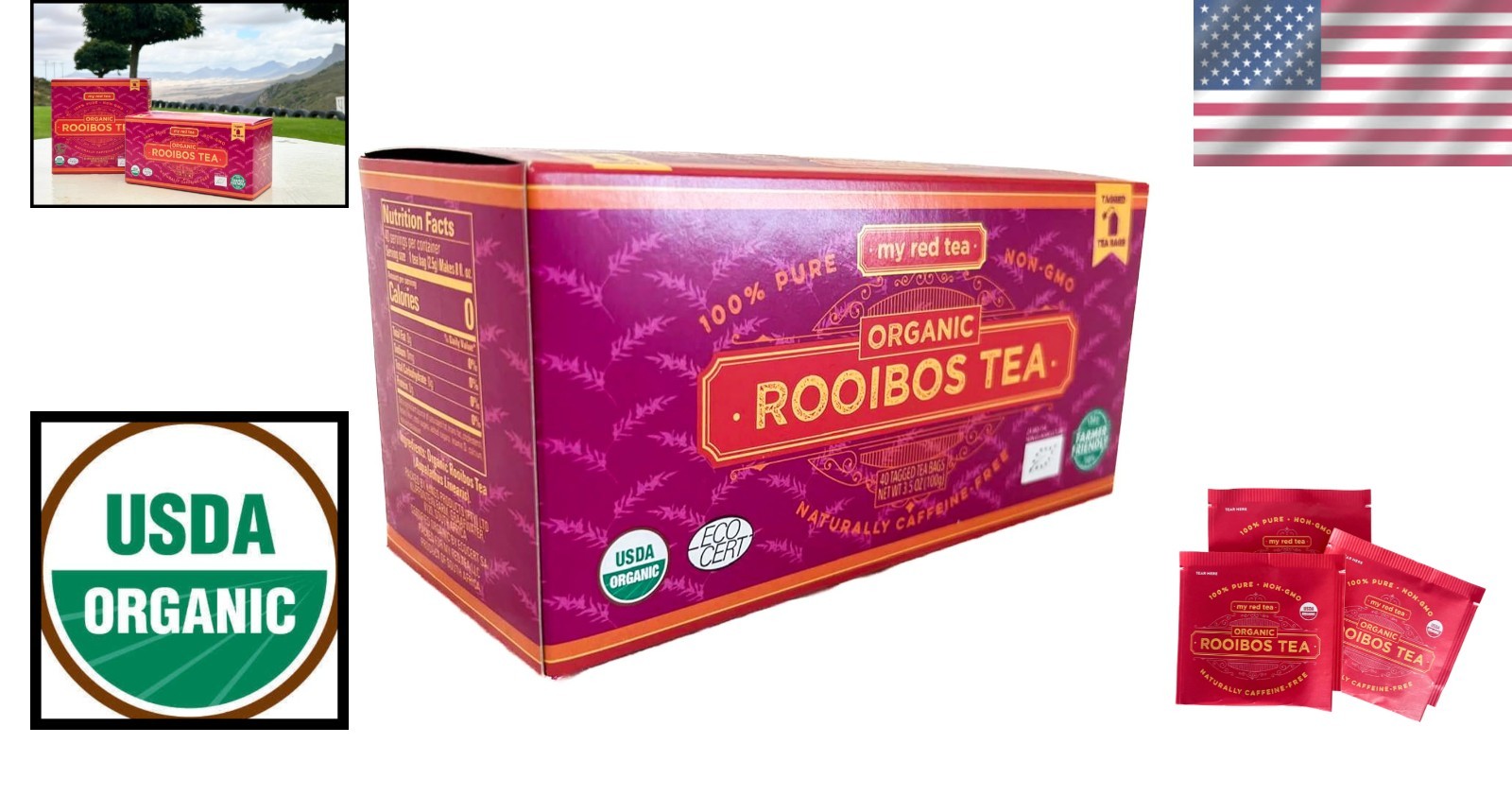 40 Count of Organic Rooibos Tea Bags – Natural, Sweet Flavor & Immune Support