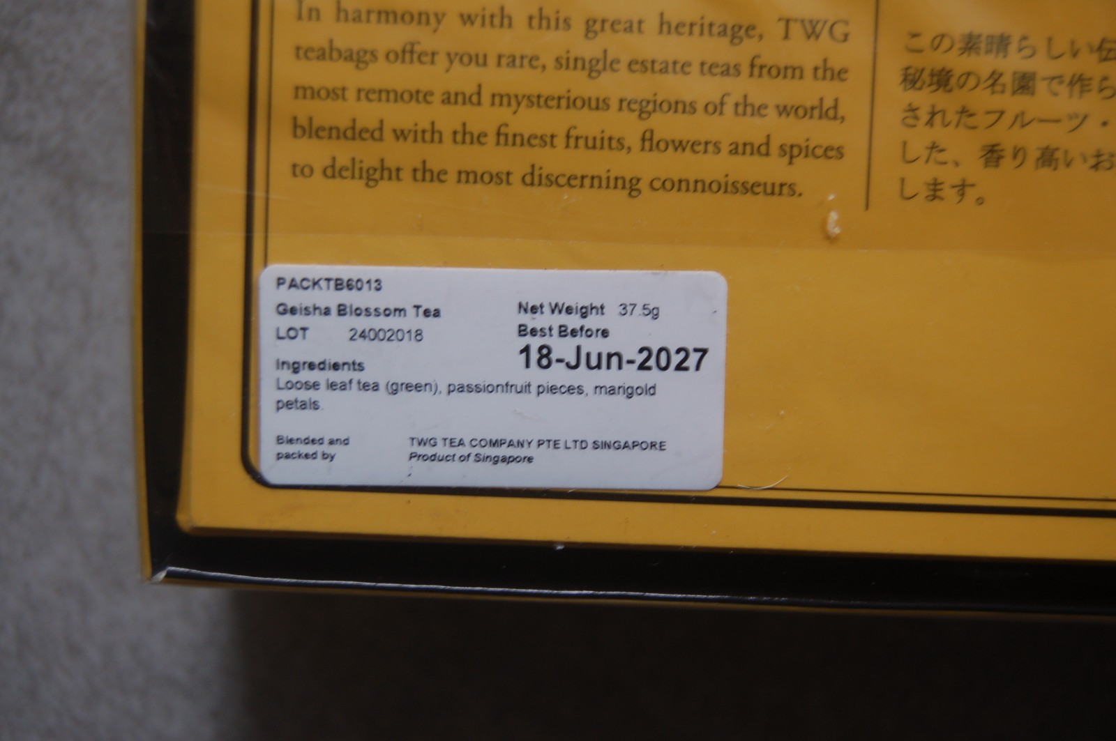 TWG Geisha Blossom Tea, 15 teabags, 37.5 g (1.3 oz), NEW, SEALED, Exp: June/2027