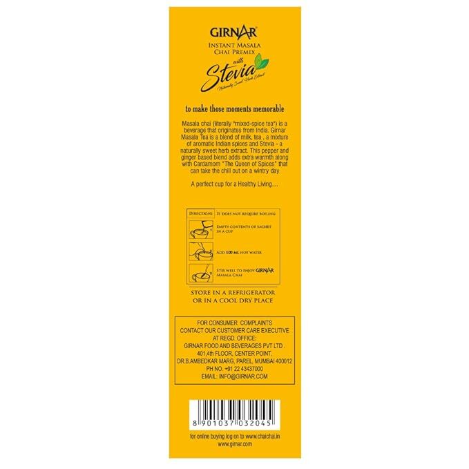 Girnar Instant Masala Chai Premix With Stevia Black Tea Granules-10 Sachets,90 G