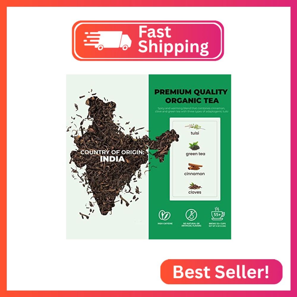 Gardenika Organic Green Loose Leaf Tea with Tulsi, Cloves and Cinnamon – Kosher,