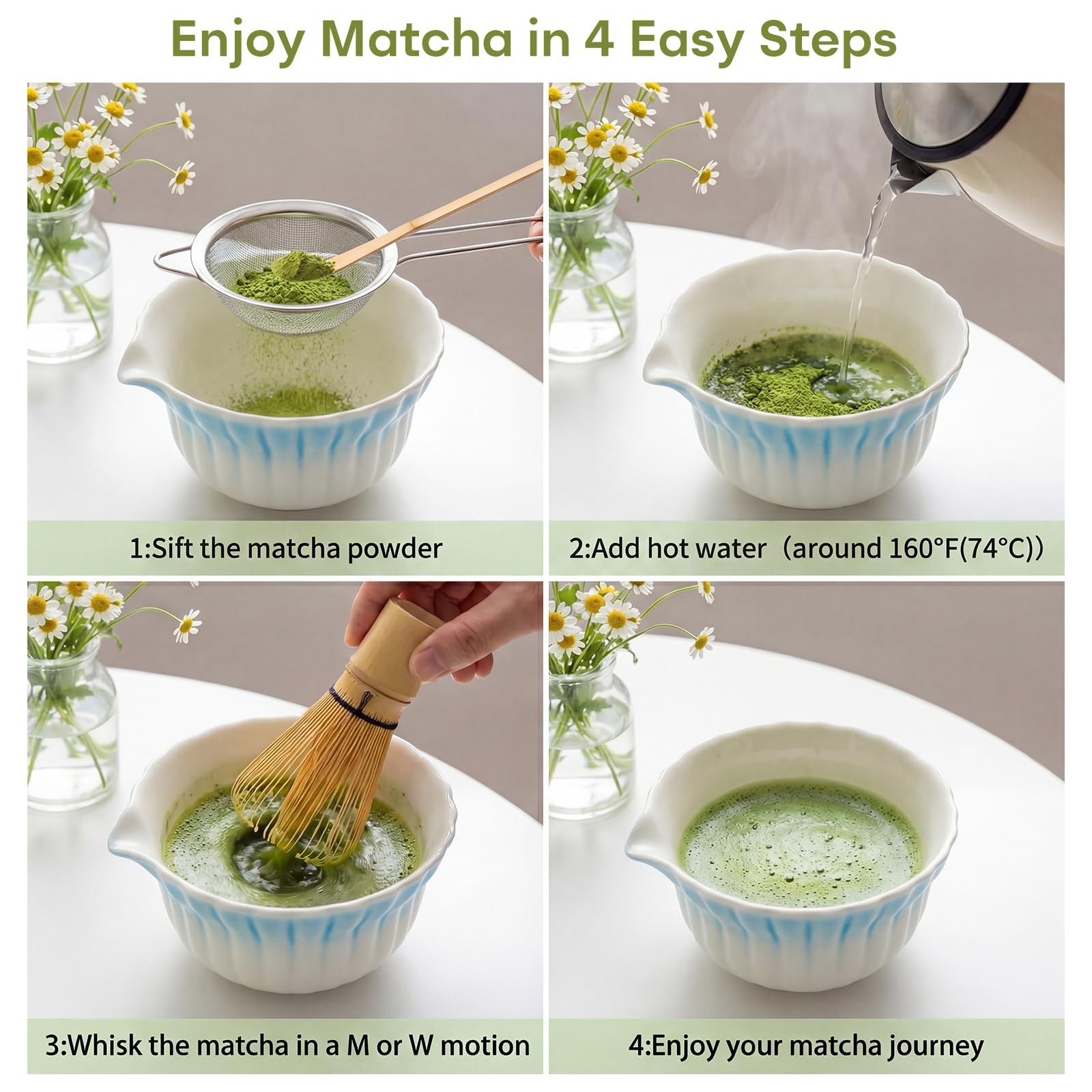 Matcha Set, 5Pcs Ceramic Matcha Set including Daisy Matcha Bowl and Mushroom …