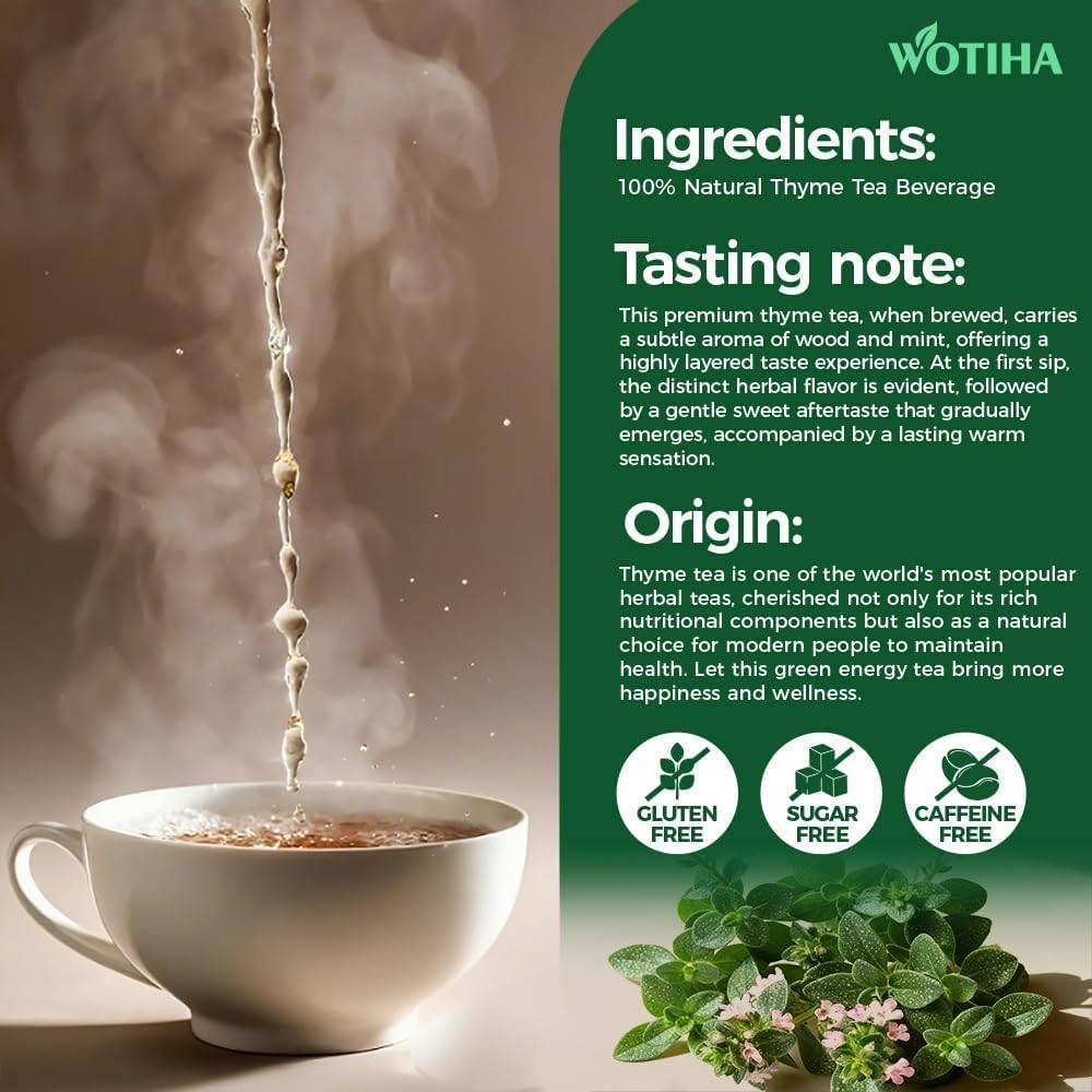 120 Count Premium Thyme Leaf Tea Bags – 100% Natural & Pure Herbal Tea, Suppo…