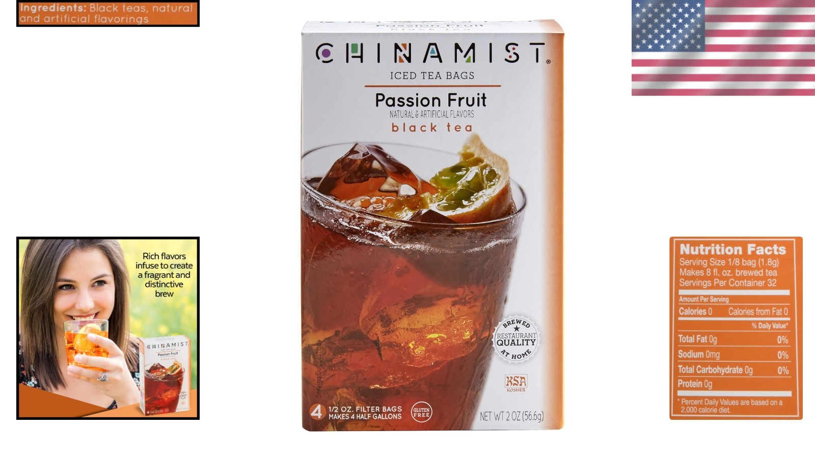 Iced Tea Passion Fruit Black Tea – 4 Teabags Yield 1/2 Gallon – Herbal Infusion