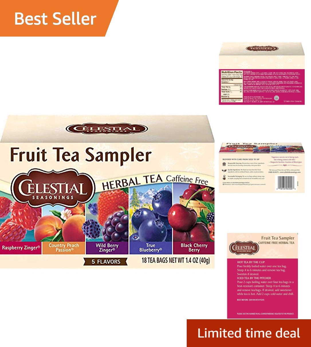 Elegant 18 Count Caffeine-Free Fruit Tea Sampler – Natural and Allergen-Free