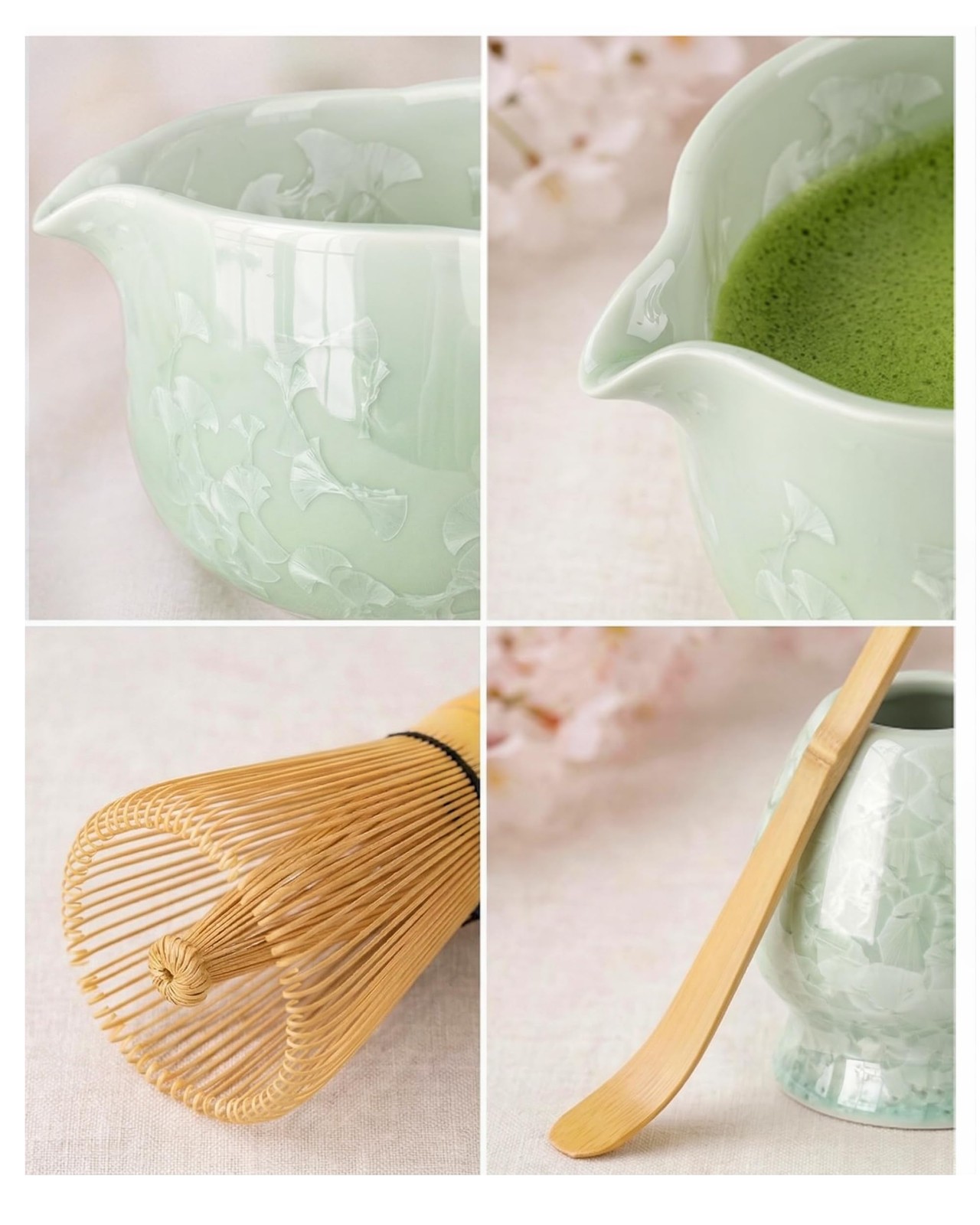 Matcha Whisk Set, 4-Piece Kit with 100-Prong Bamboo Whisk & Ceramic Bowl