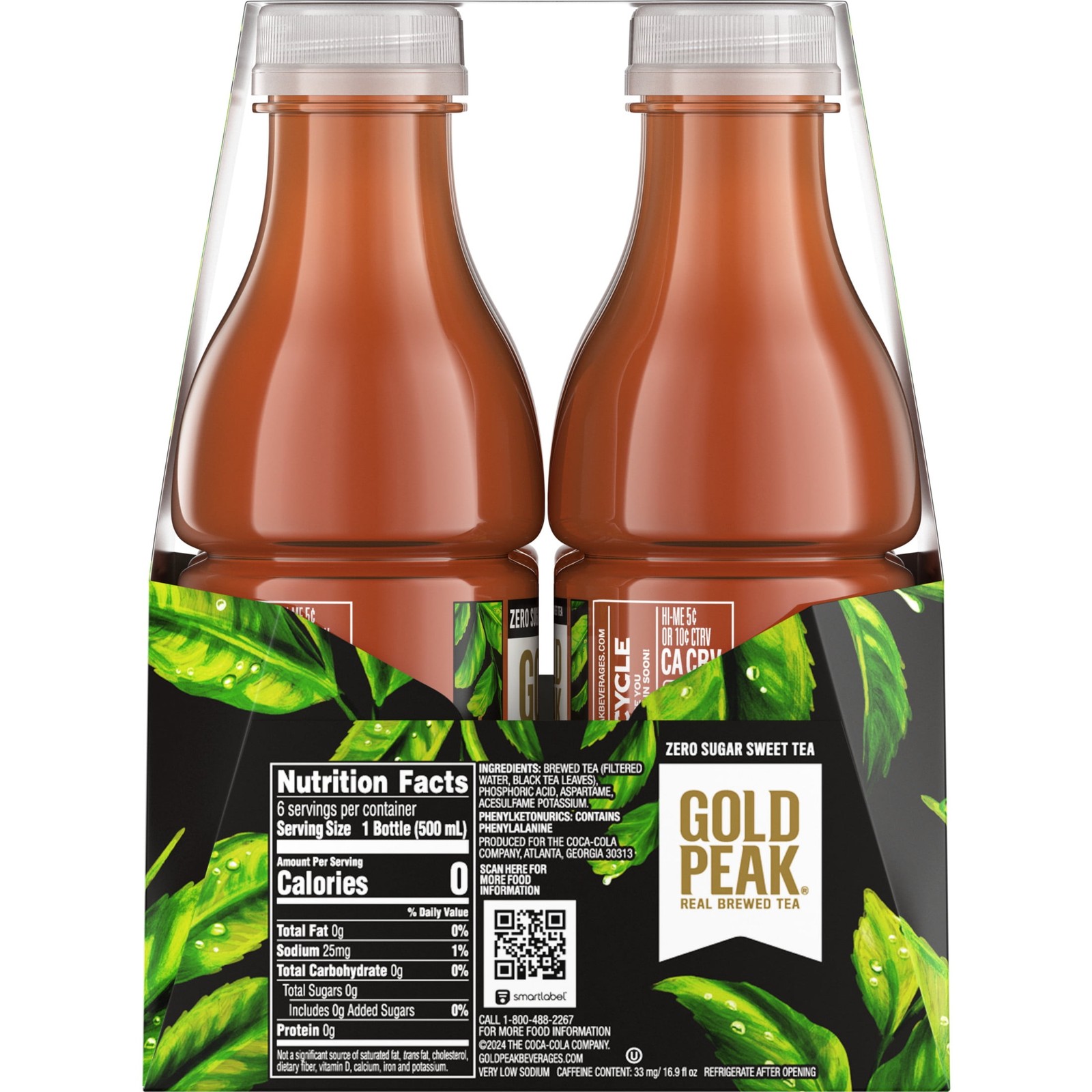 Gold Peak Iced Tea, Zero Sugar Sweet Tea Bottles, 16.9 fl oz, 6 Pack