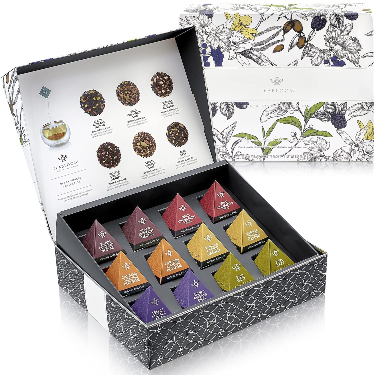 Organic Black Forest Pyramid Tea Presentation Box, 12 Assorted Black Tea Blen…