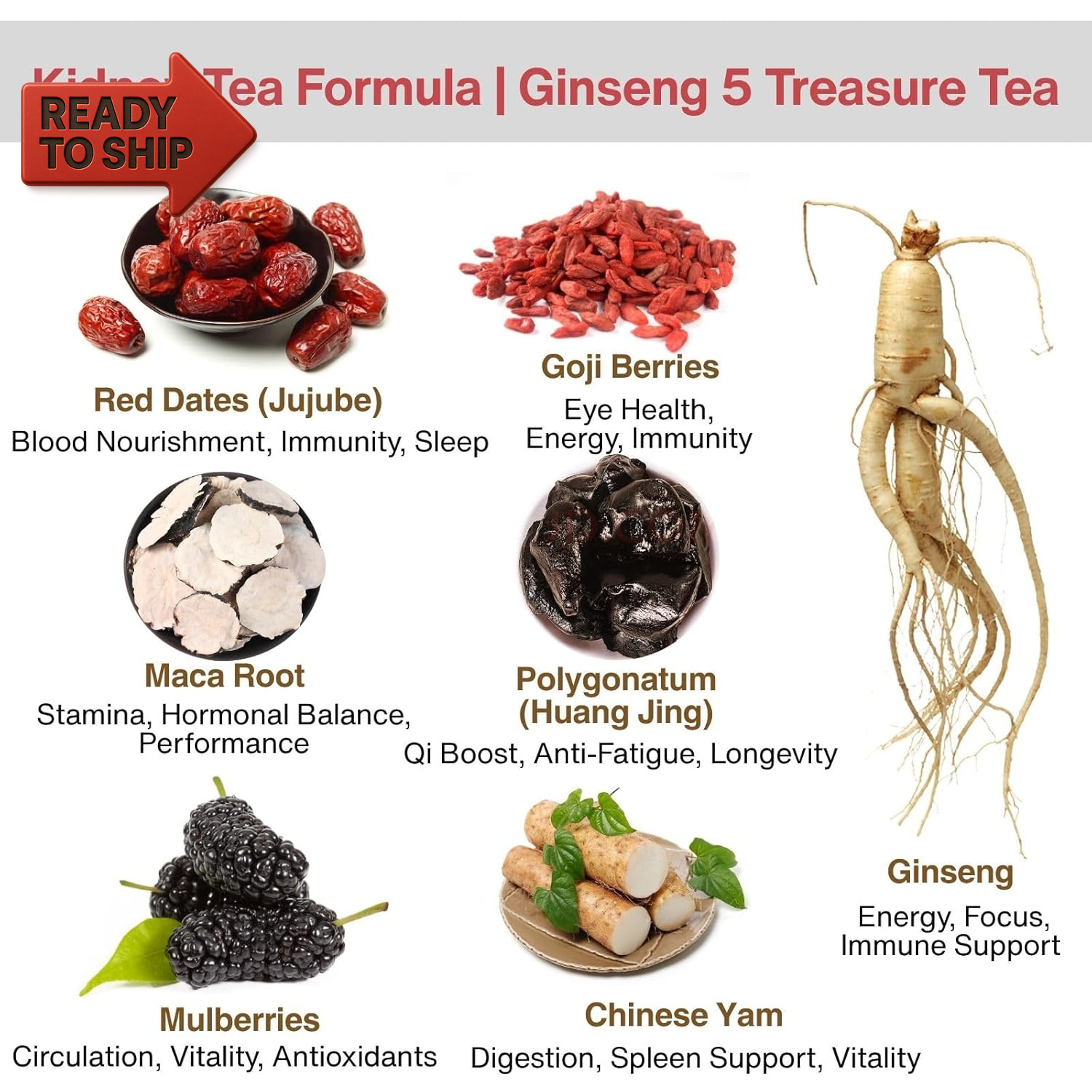 Kidney Tea Formula Ginseng Six Treasure Tea – 10G X 20 Bags Ginseng & Mulberry