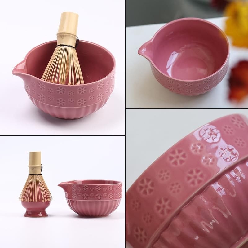 Matcha Whisk Set Pink, Ceramic Matcha Set Includes Matcha Bowl, Bamboo Whisk,…