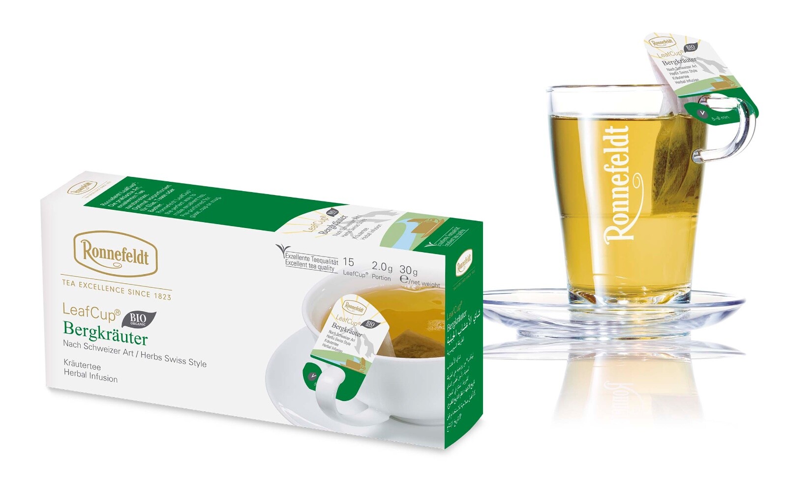 Ronnefeldt Leafcup® BERGKRÄUTER HERBS SWISS STYLE. 15 herbal tea bags
