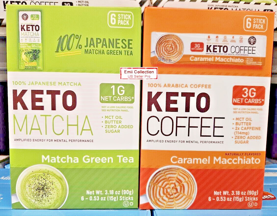 The Frozen Bean Keto 6 stick Packs Matcha & Coffee 3.18oz 90g (2 Boxes)