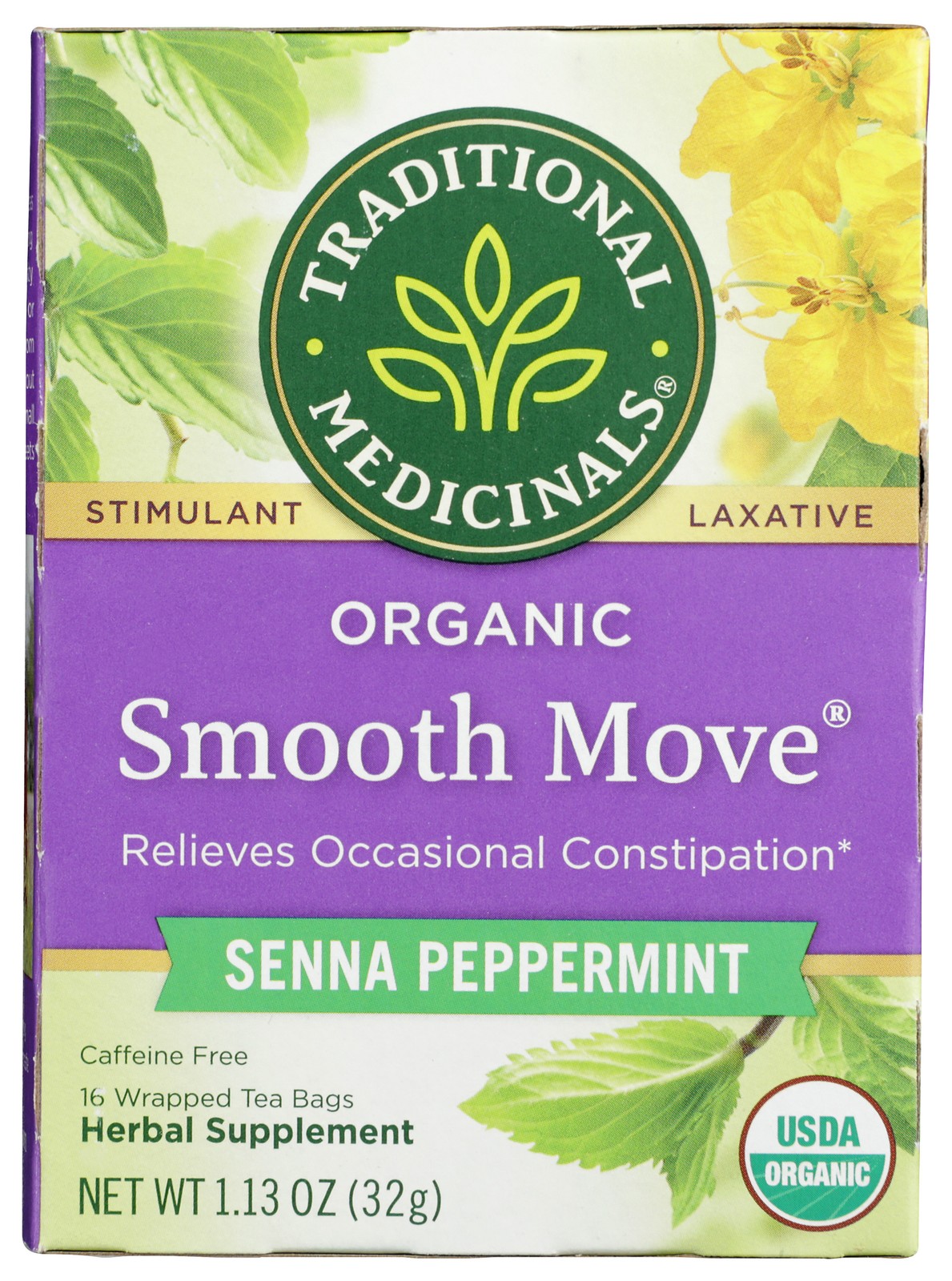 Traditional Medicinals Organic Smooth Move Senna Peppermint Tea 16 Bags 3 Pack