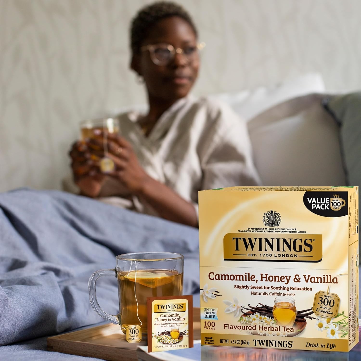 Twinings Camomile, Honey & Vanilla Herbal Tea Individually Wrapped Bags, 100 Cou