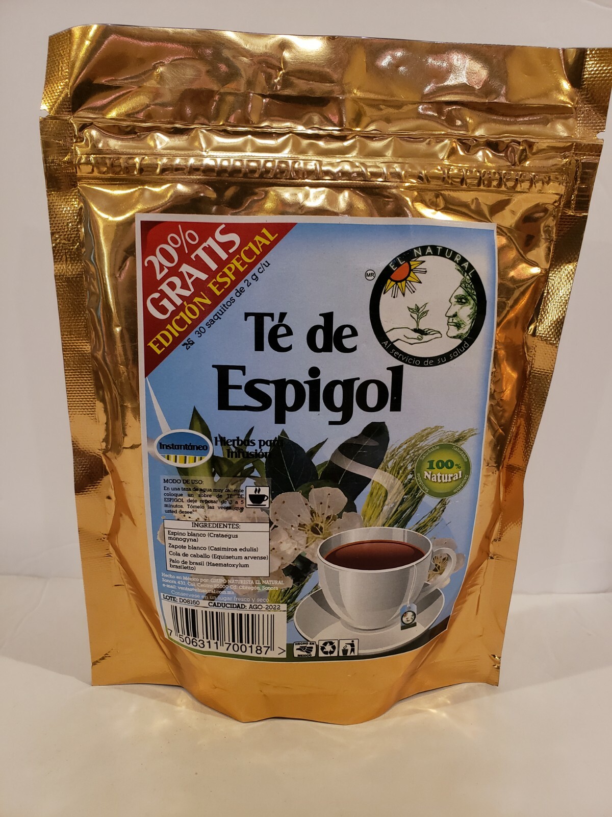 ESPIGOL TEA/ TE DE ESPIGOL 30 Bags/ sobres 100% Natural