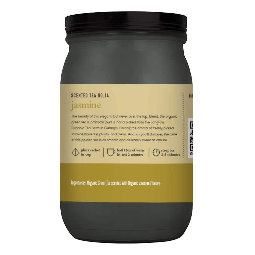 Paromi Organic Jasmine Tea 15 Pyramid Sachets in Signature Glass Jar