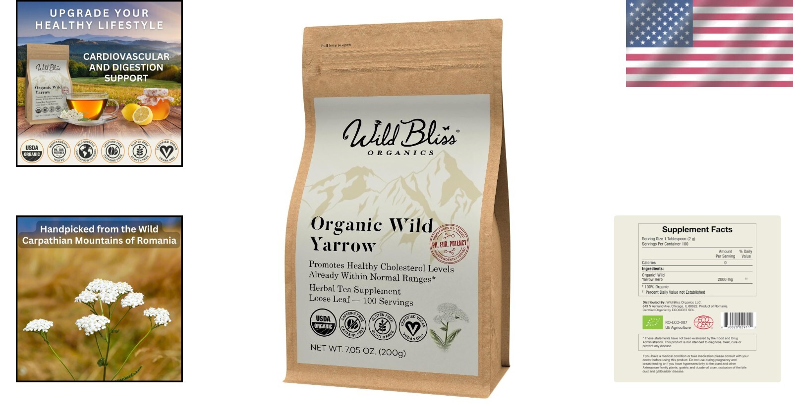 Wild Crafted Organic Yarrow Tea – 7 oz of Caffeine-Free Wellness – 100 Servings