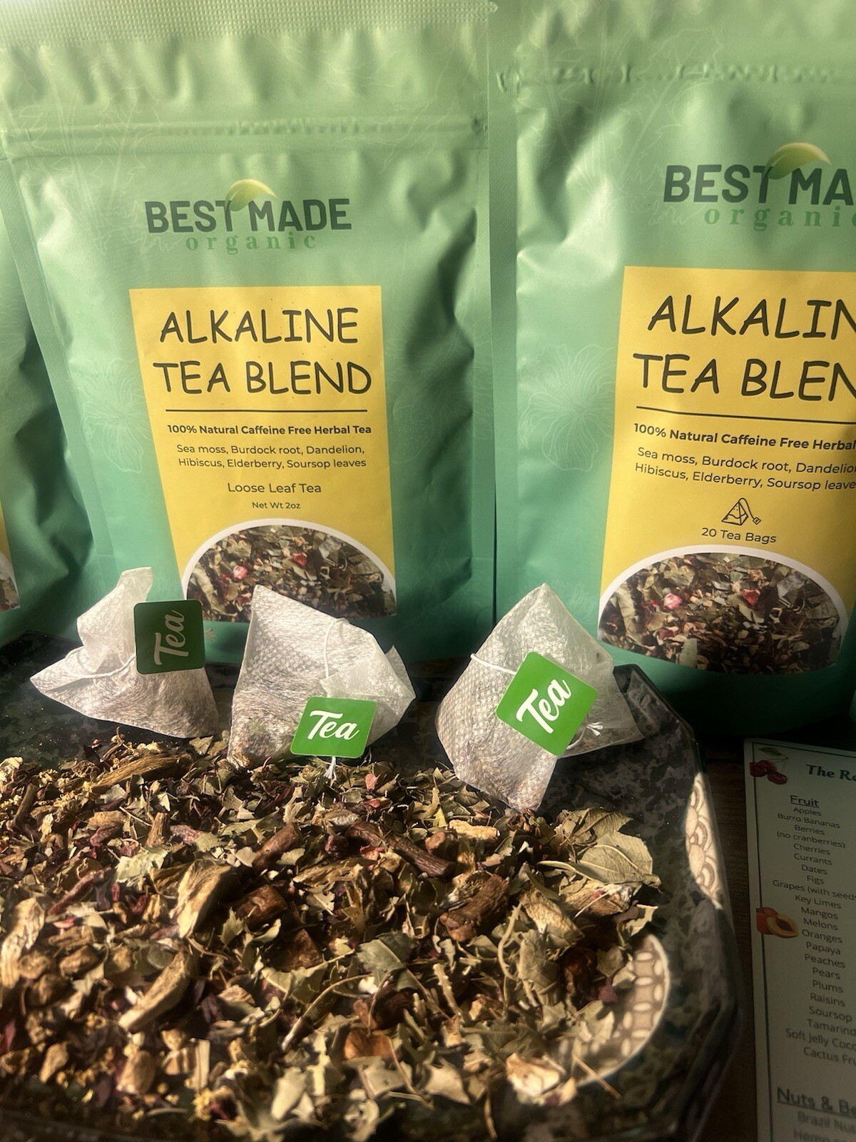 Alkaline Tea Blend – Sea Moss, Dandelion, Hibiscus, Burdock, Elderberry, Soursop