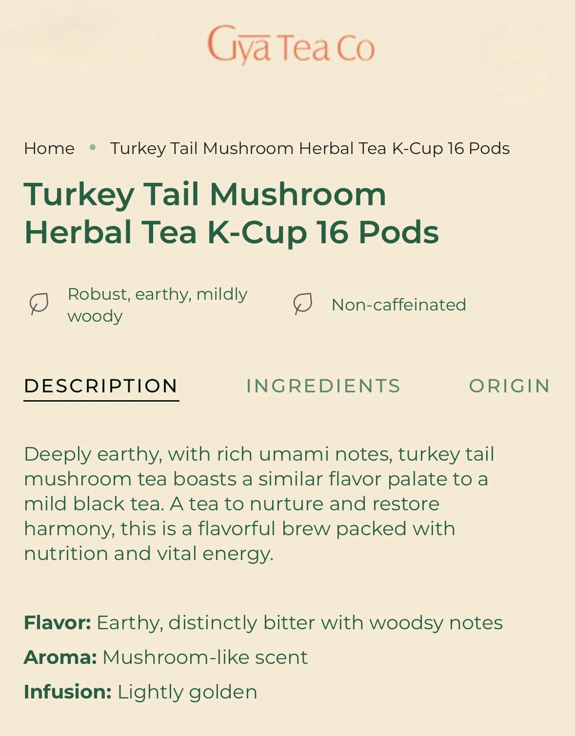 Gya Tea Co Turkey Tail Mushroom Tea K-Cup 16 Pods. Exp. 03/2027. Free Shipping
