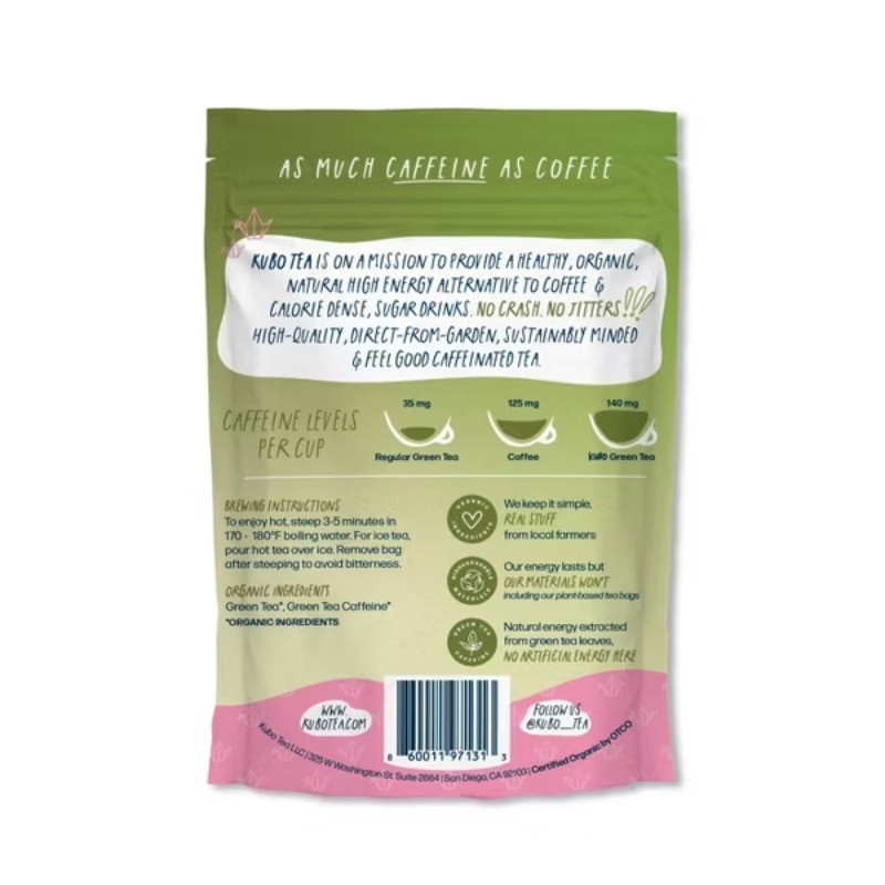 Organic High Caffeine Japanese Sencha Matcha Green Tea Bags – 20ct