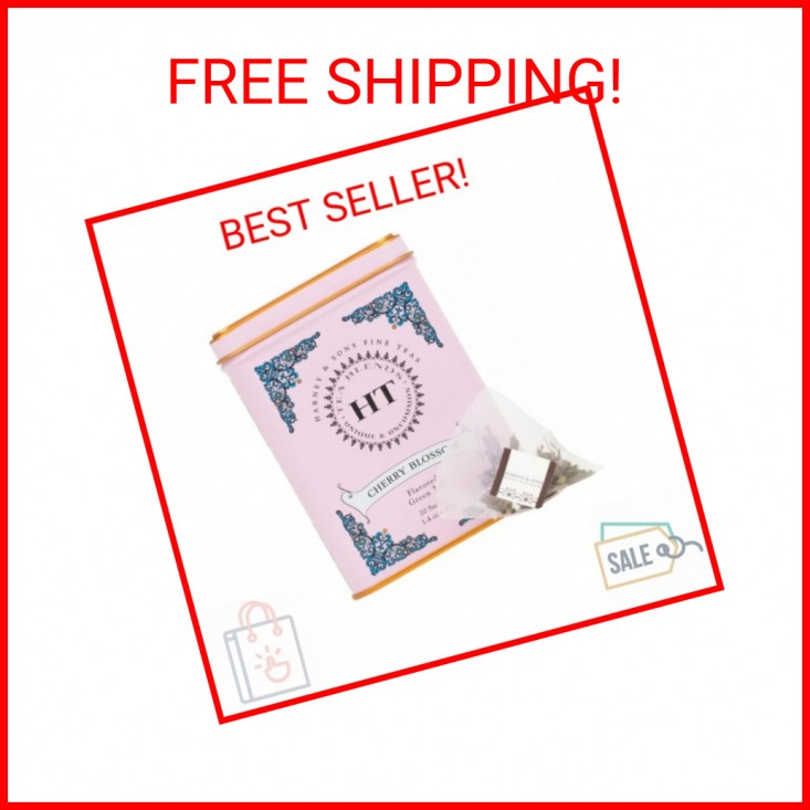 Harney & Sons Caffeinated Blossom Green Tea Tin Sachets Pink 31629, Cherry, 20 C