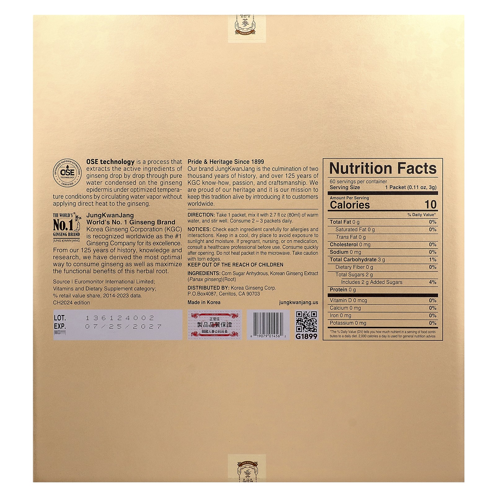 Korean Ginseng Tea, 60 Packets, 0.11 oz (3 g) Each