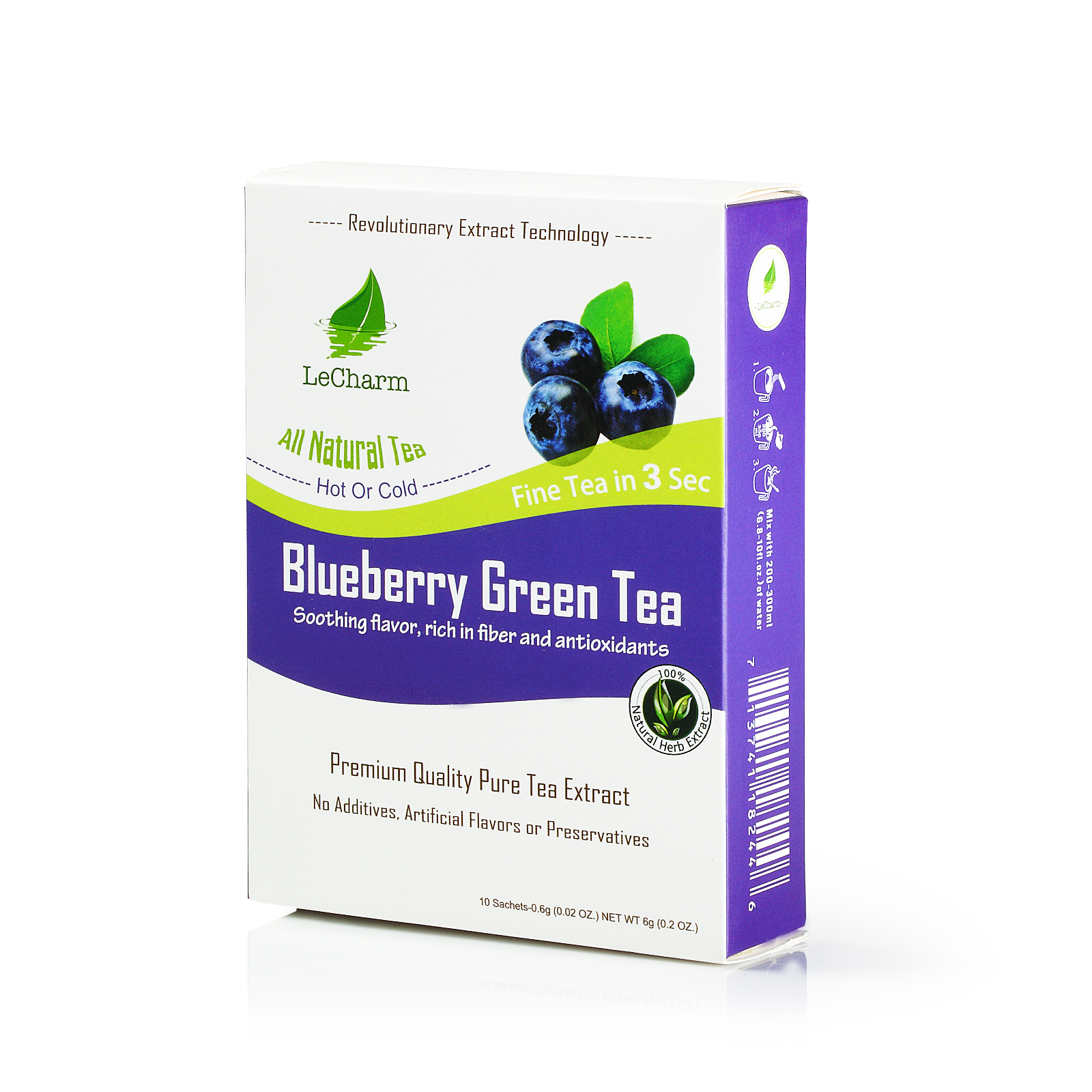 Premium 100% Natural Blueberry Organic Green Tea Sugar Free (10 Sachests)