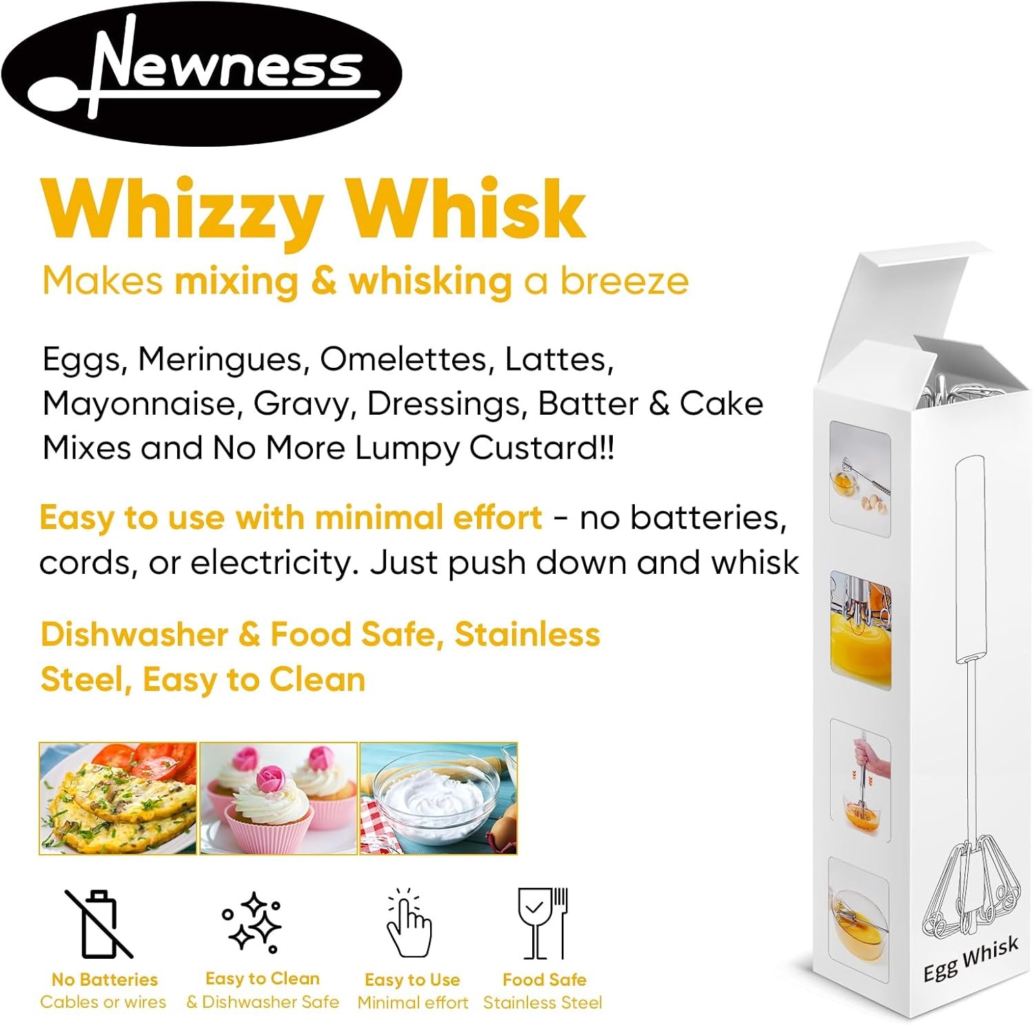 Newness Whizzy Whisk, Stainless Steel Semi Automatic 1 PCS 12 Inch, Silver