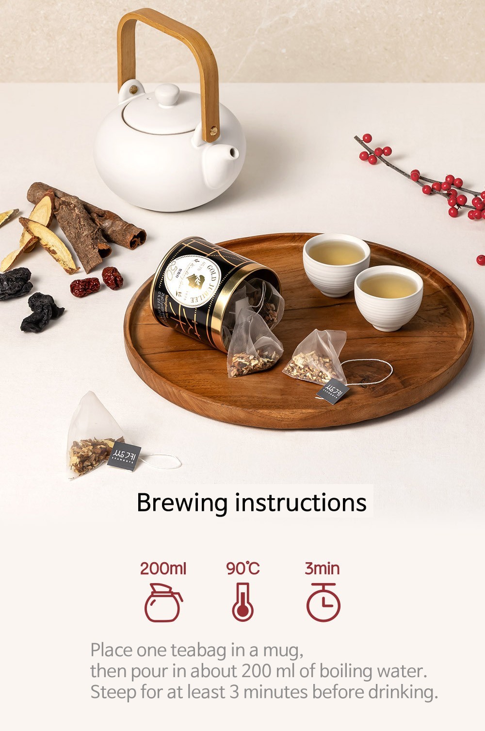 Korean Ssanghwa Tea 10 Pyramid Bags | Caffeine Free | Ssanggye Gold Jubilee