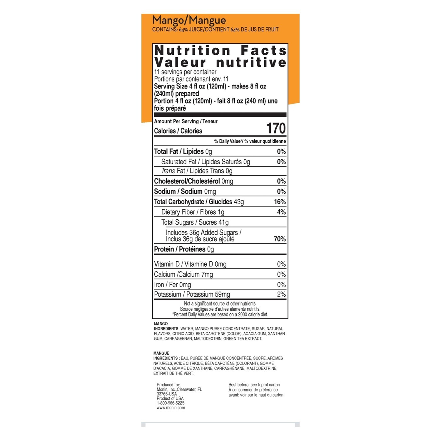Monin Mango Fruit Smoothie Mix (46oz), H-Smoothie, Mango
