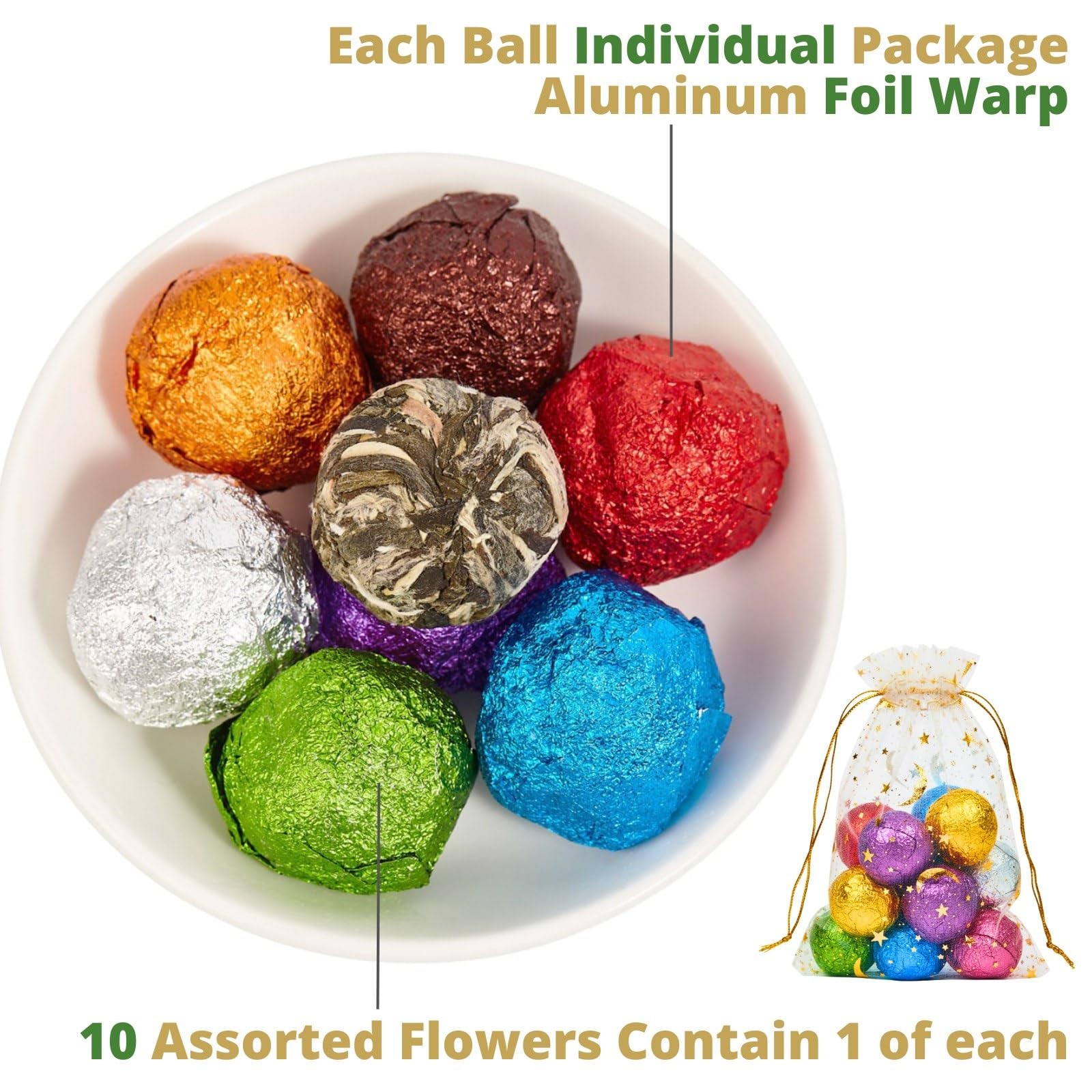 10 Assorted Blooming Flower Tea Balls Gift Set| Handmade Herbal Flowering Tea…