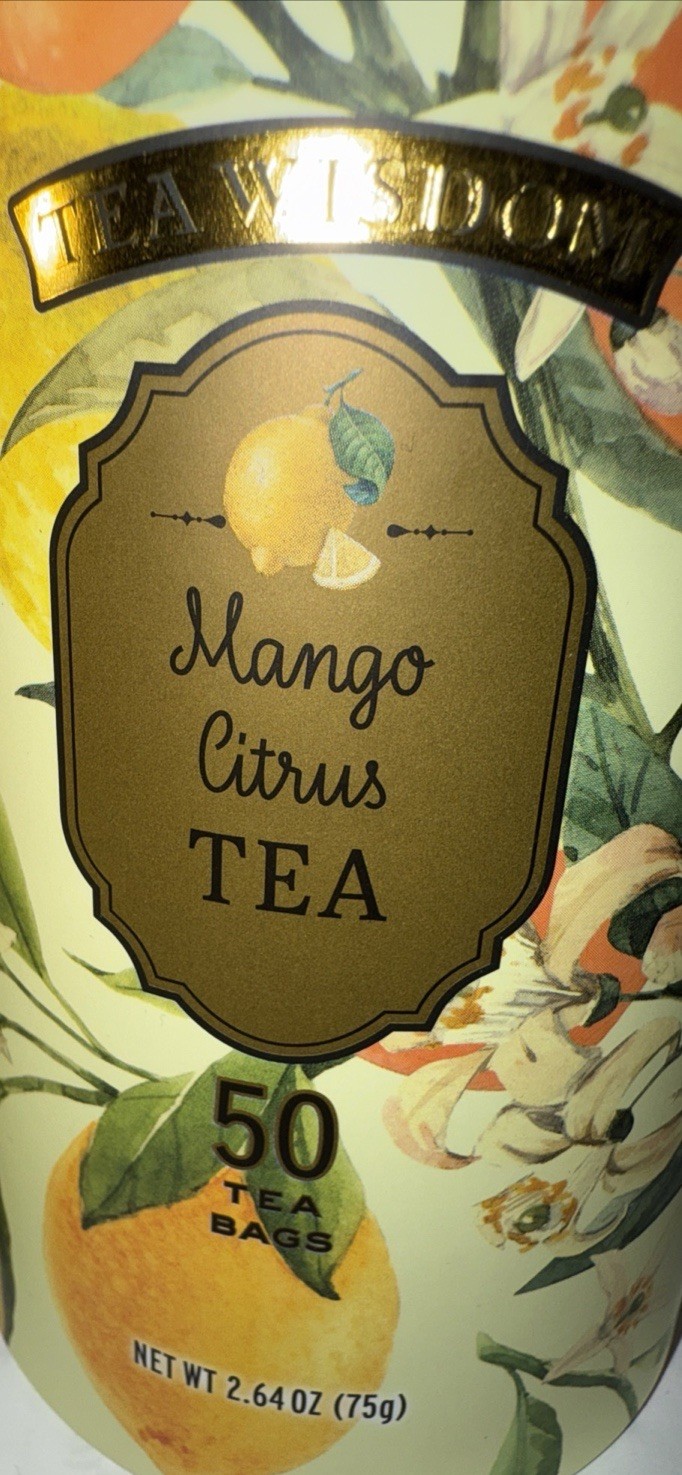 TEA WISDOM MANGO CITRUS Green Tea 2- Containers = 100 Teabags Contains Caffeine