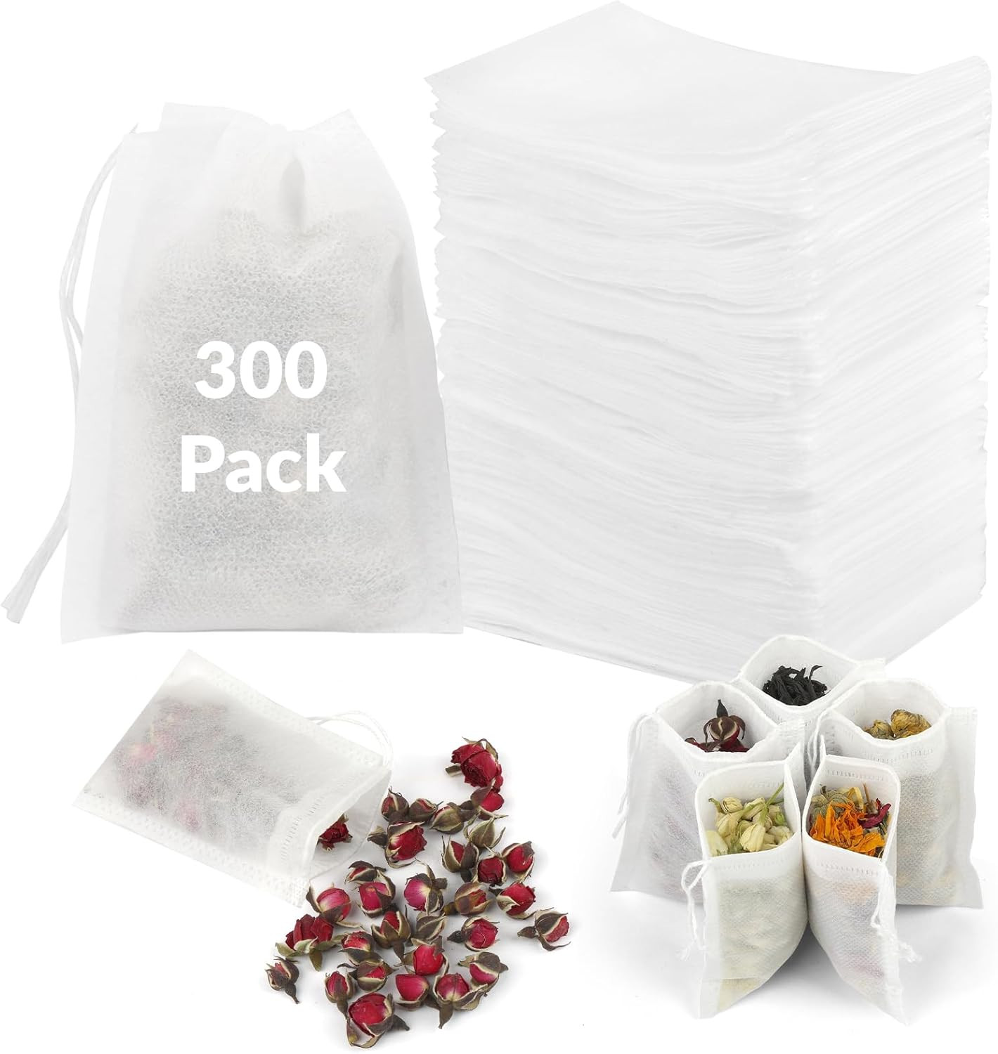 300 Pcs Disposable Tea Bags for Loose Leaf Tea, Unbleached Food-Grade Tea Filter