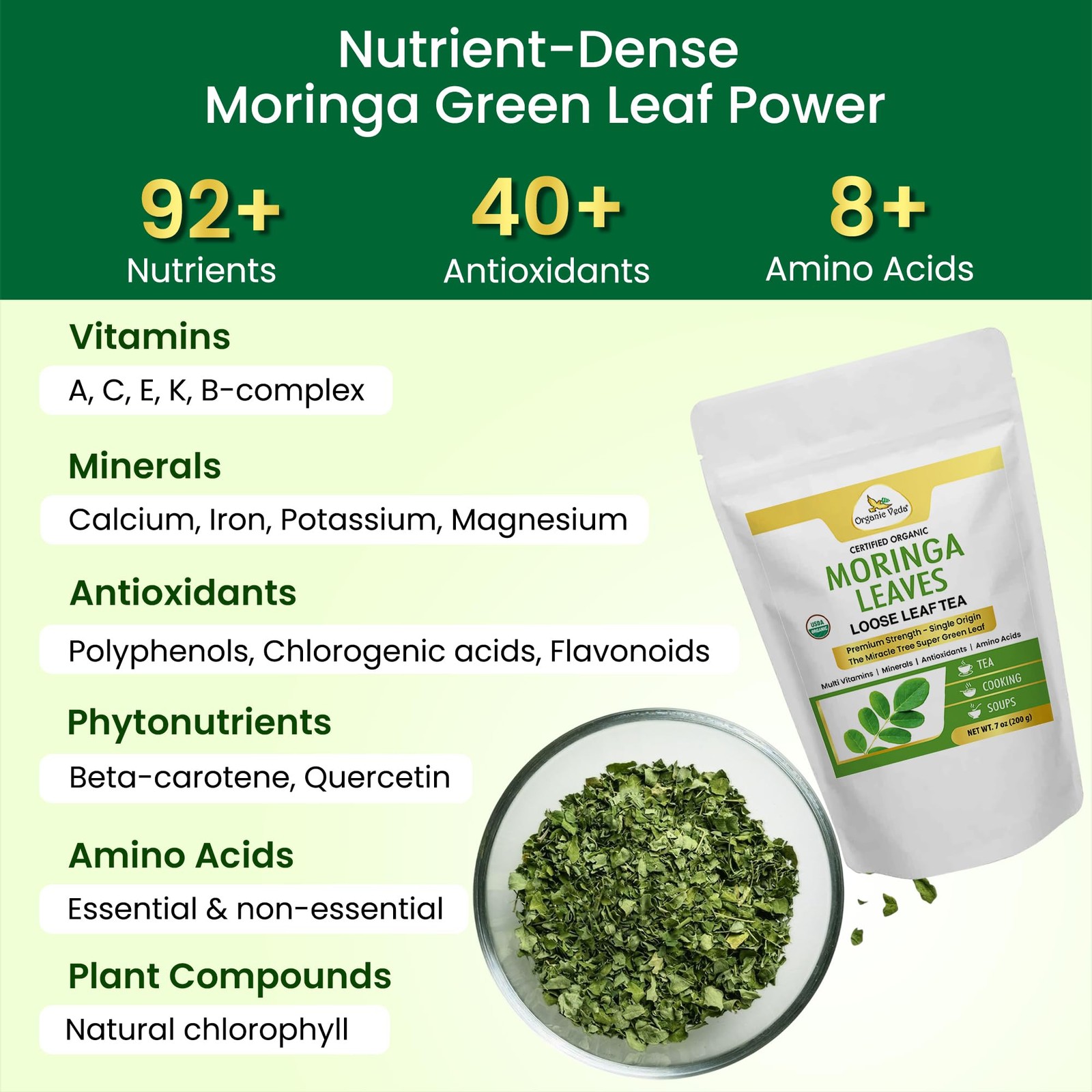 Moringa Tea Leaves – True Green Antioxidants Rich, Premium Single Origin,100%…