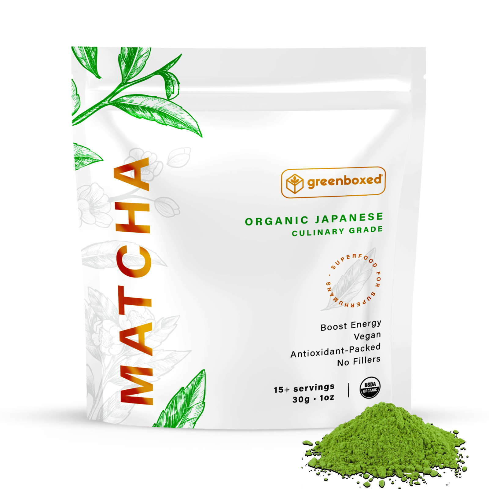 Greenboxed Matcha Green Tea Powder Organic Japanese **Culinary Grade 1oz.**