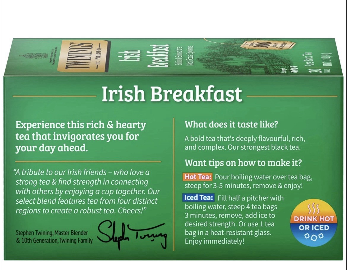 Twinings Irish Breakfast Tea Bags Bold Black Tea 20 Count Pack of 12 (240 Total)
