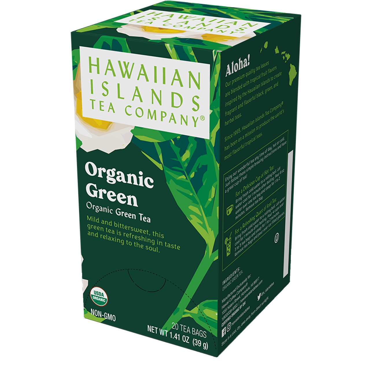 Hawaiian Islands Tea Company Japanese Organic Green Tea (20 Tea Bags), 1.41 oz
