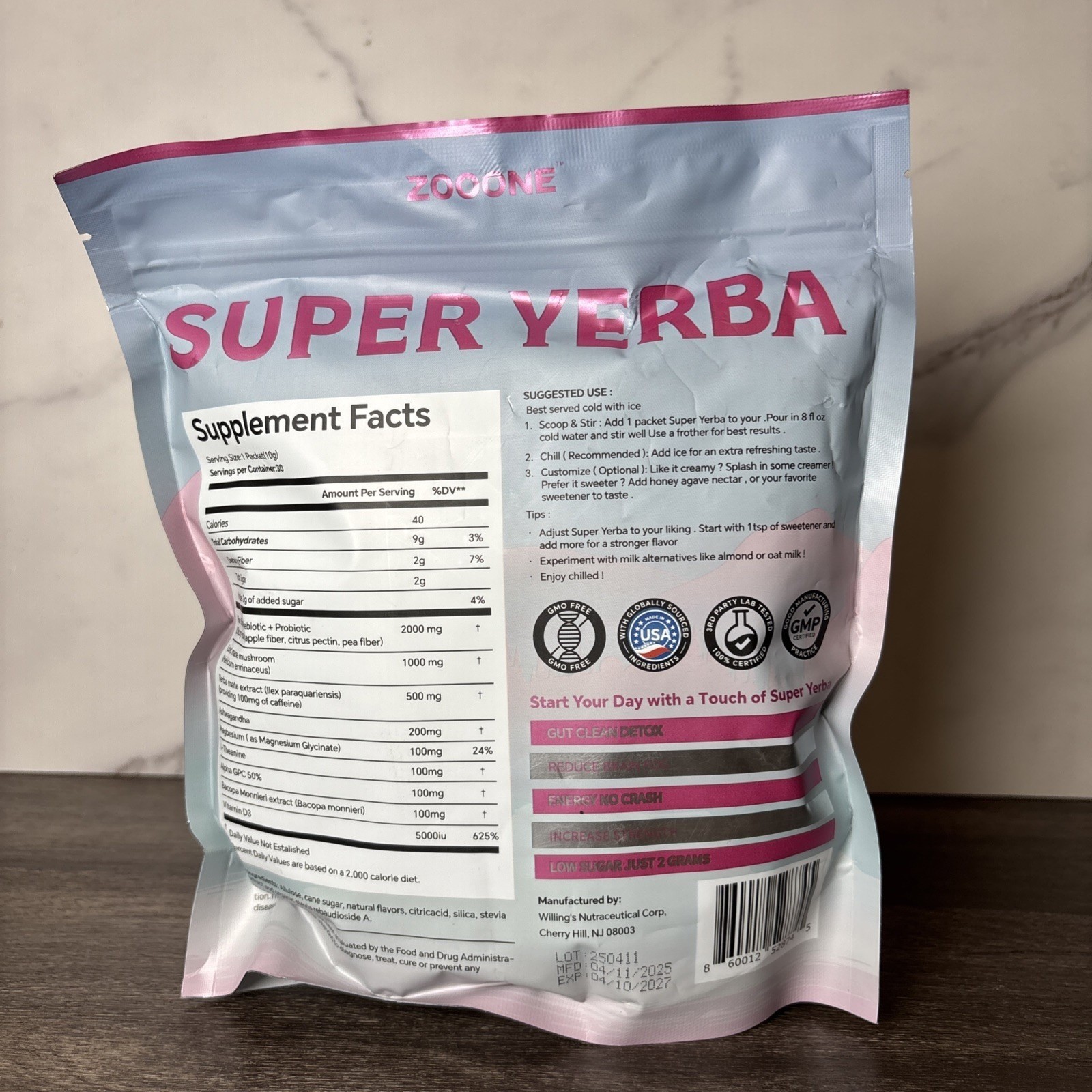 ZOOONE Super Yerba Mate Instant Powder – Raspberry Lemonade Flavor | 30 S