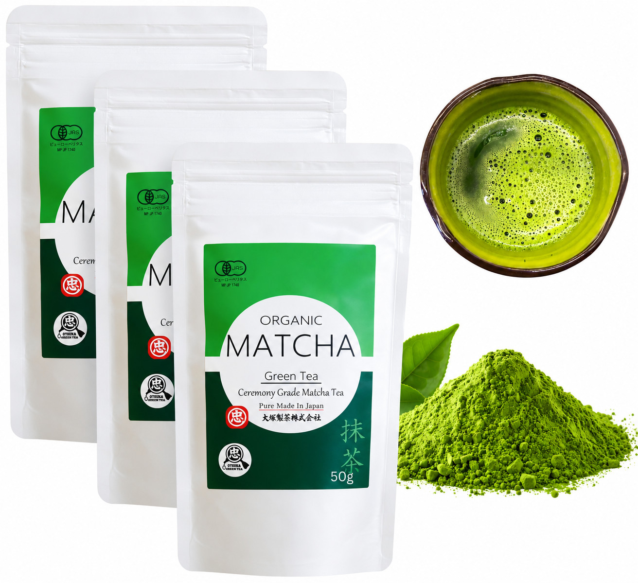 Otsuka Green Tea – Organic Ceremonial Grade Matcha Powder Set 50g×3 from Japan