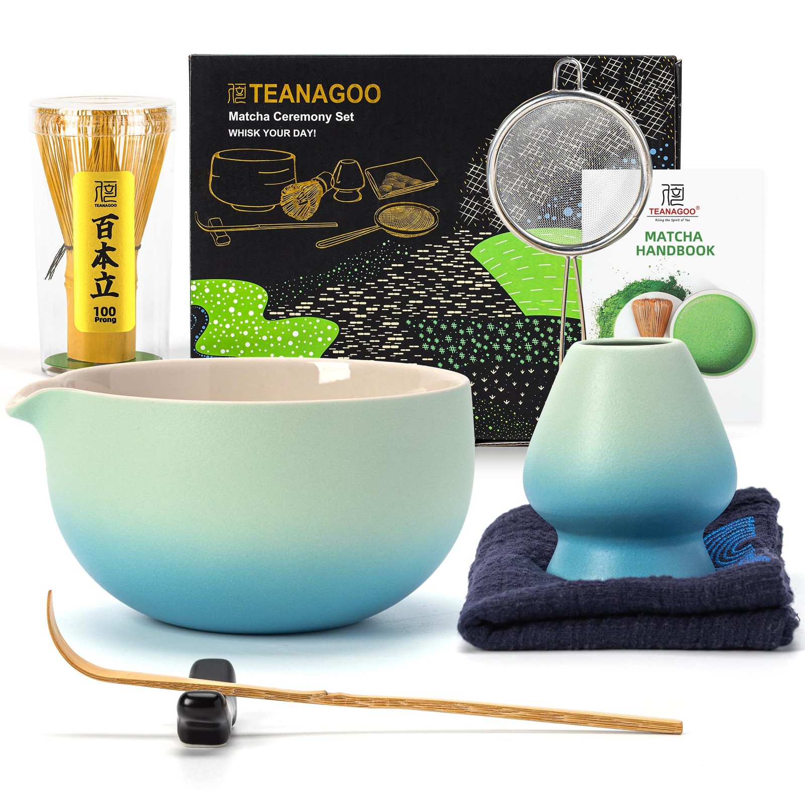 TEANAGOO Matcha Whisk Set Blue,Ceremony Matcha Set,Matcha Kit Grident Blue,Ma…