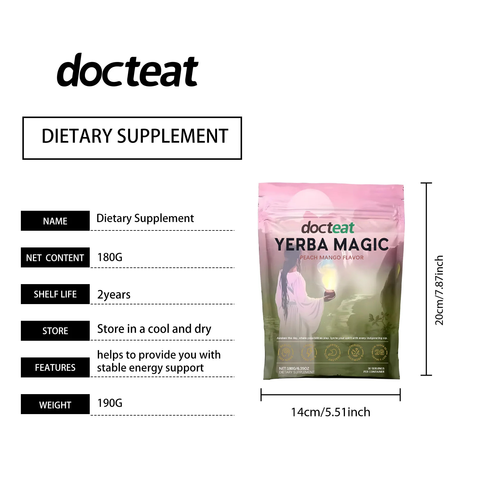 180g Yerba Mate Instant Powder Supports Energy Gut Health Super Drink Dietary