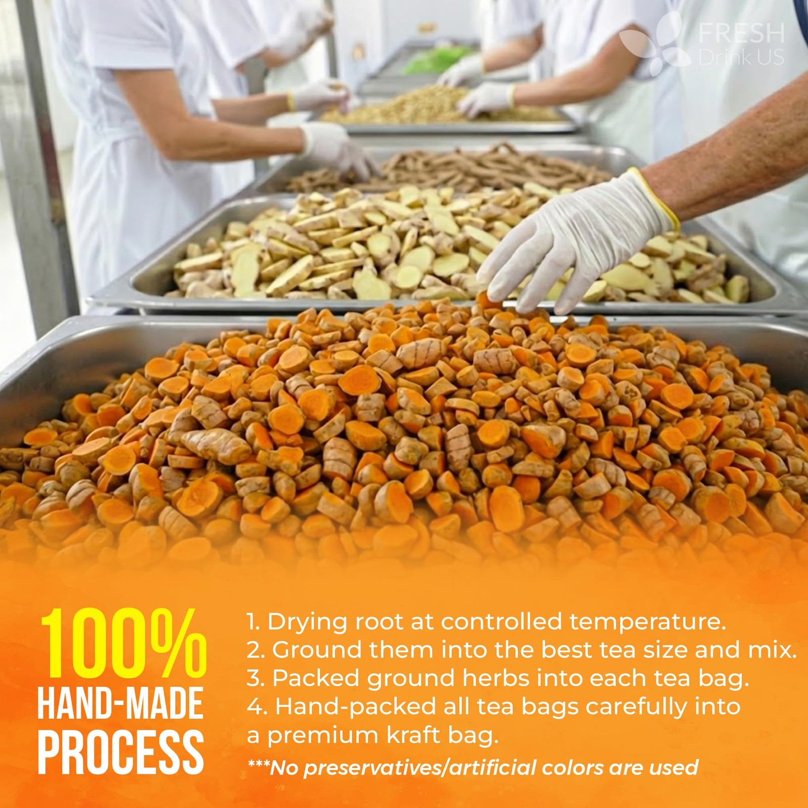FreshDrinkUS, Premium 135 Ginger Turmeric Tea Bags, 100% Natural 135 Bags