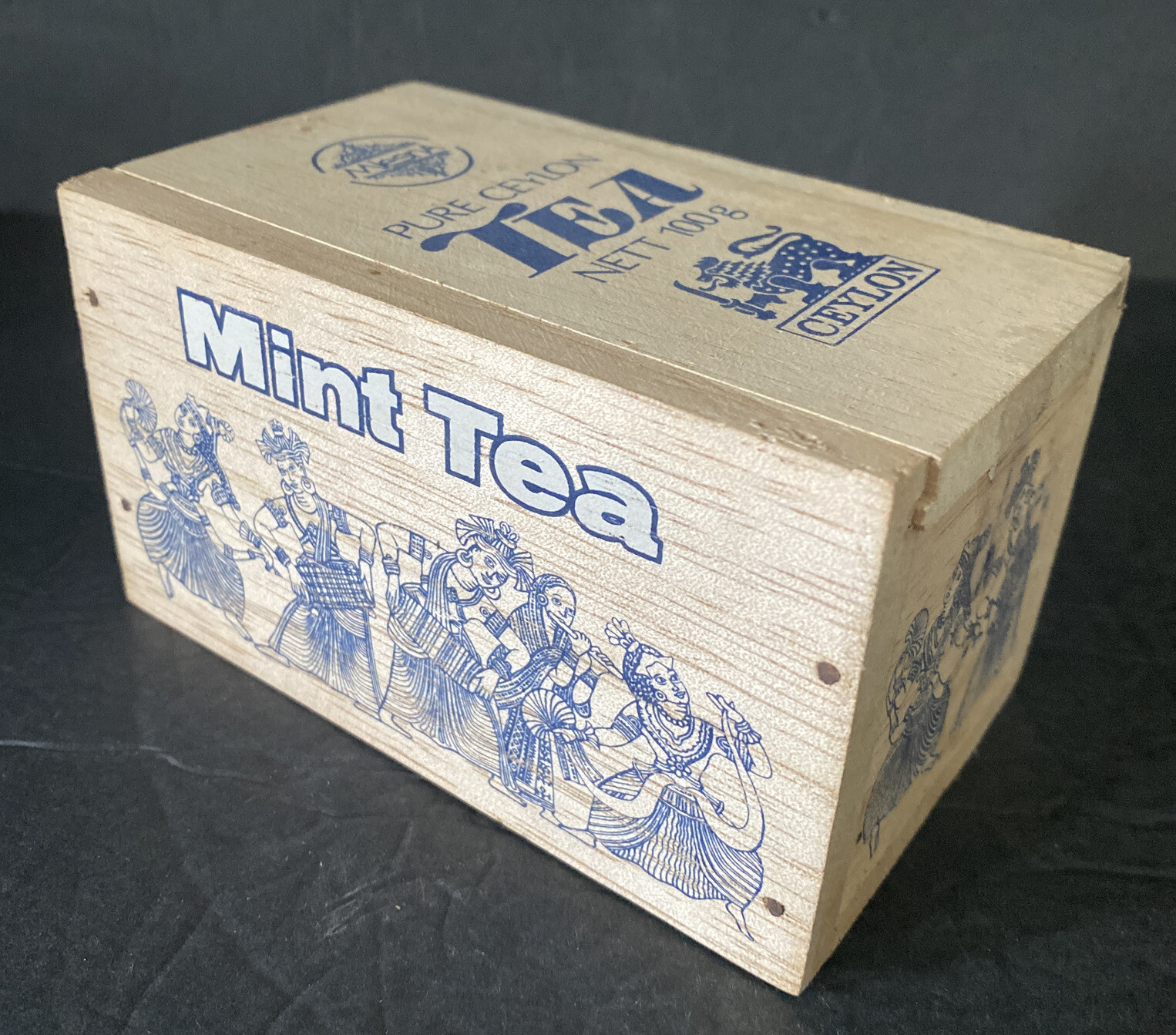 Mint Tea Mlesna Pure Ceylon Tea Wooden Box 100g Empty Box Vintage Collectible