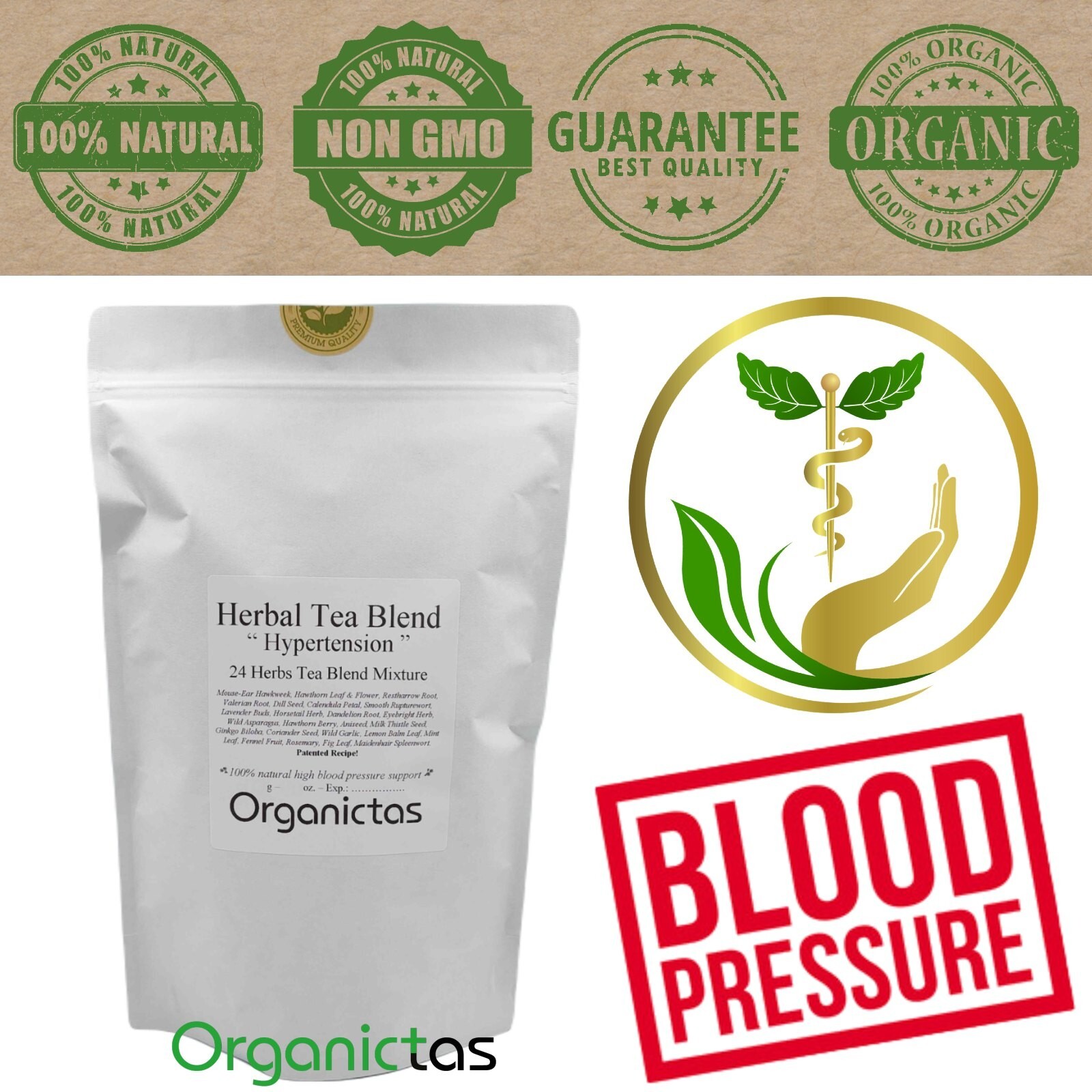 Organic Tea for High Blood Pressure – 24 Herbs Blend to lower BP naturally 100g