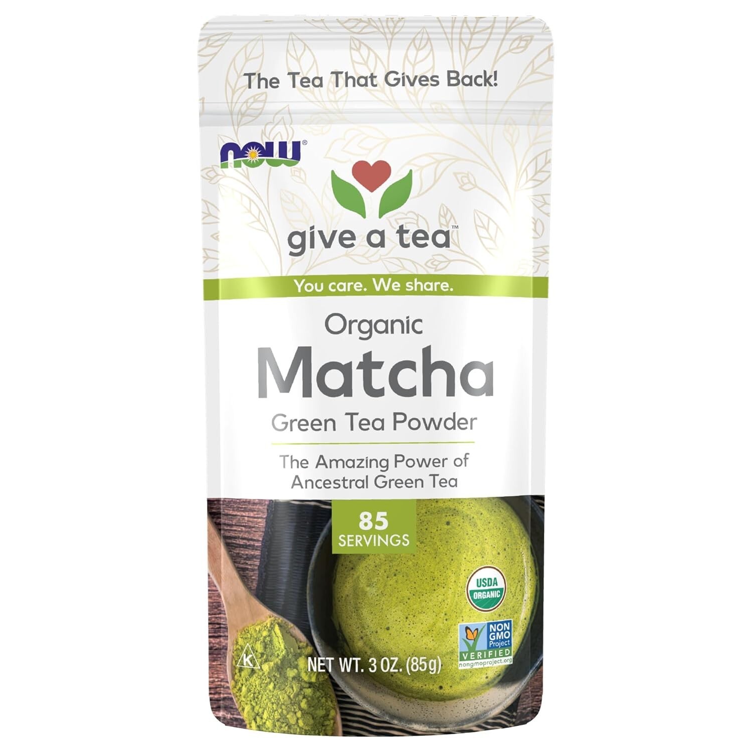 NOW Foods Give A Tea Certified Organic Matcha Green Tea Powder NET WT 3 OZ (85g)