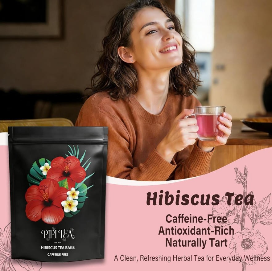 PiPi Tea Caffeine Free Herbal Tea Organic Hibiscus Tea Bags Rich in Antioxi 30