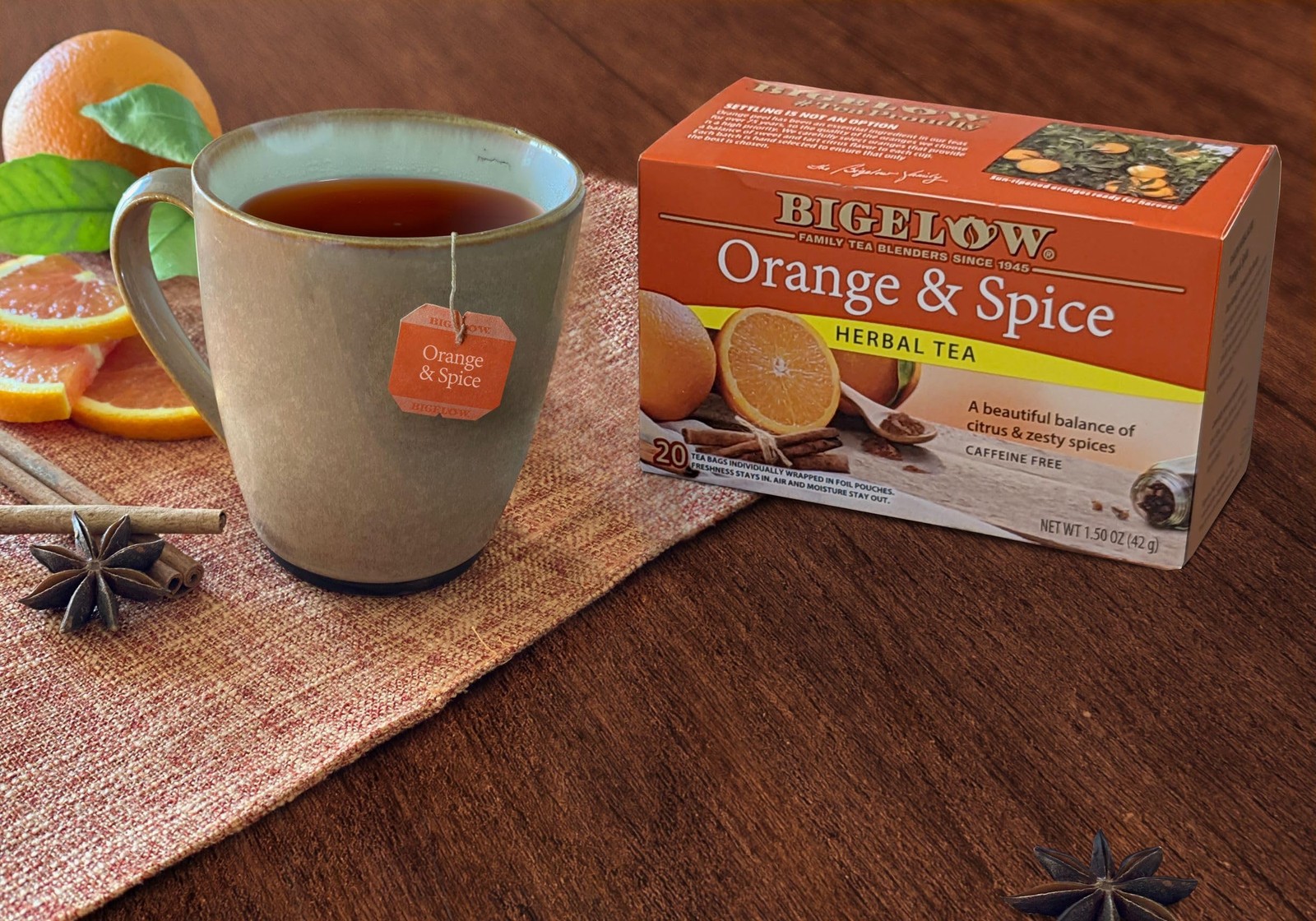 Bigelow Orange & Spice Herbal Tea Bags, 20 Count Box (Pack of 6) Caffeine Free