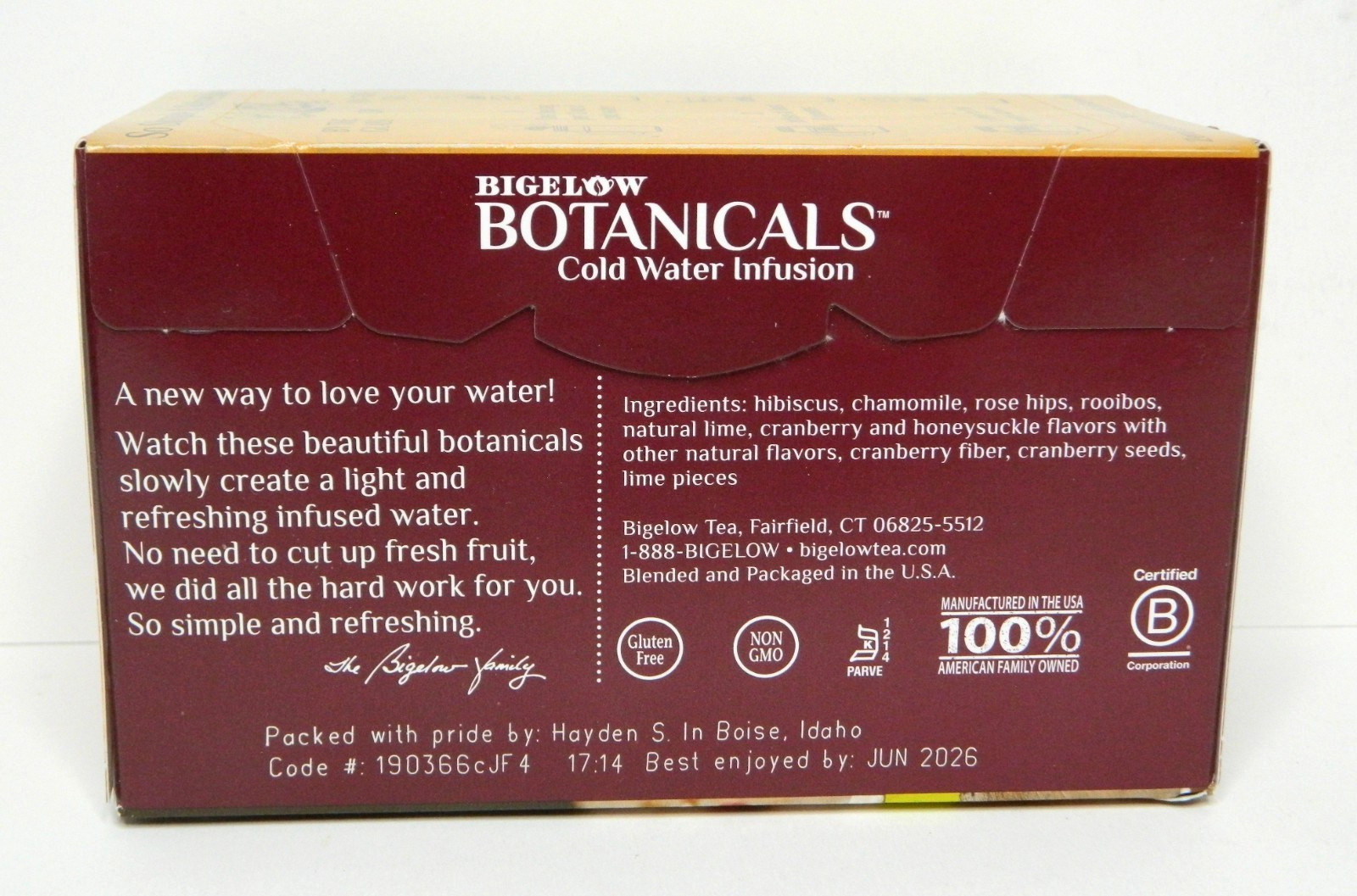 6 Bigelow Botanicals Cold Water Infusion Tea CRANBERRY LIME HONEYSUCKLE BB 6/26