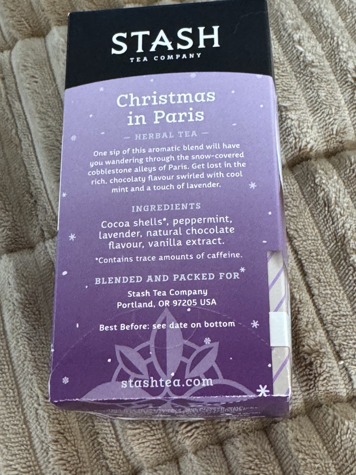 STASH TEA Christmas In Paris Herbal Tea 18 ct Noel Paris Chocolate Lavender Mint